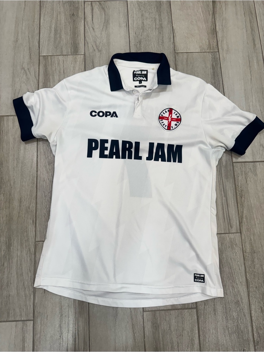 Pearl Jam England White Polo Copa Soccer Jersey.